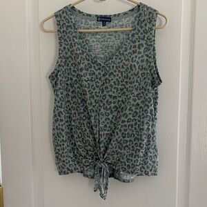 Democracy Mint Green Leopard Print Tie-Front Tank